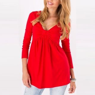 joELLE 3/4-Sleeve V-neck Frill Hem Top