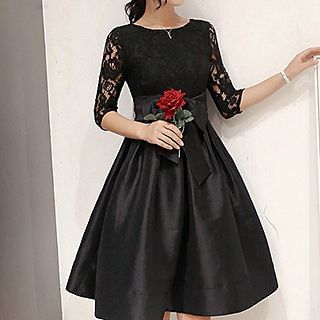 Fashion Street Long-Sleeve Lace Panel A-Line Dress