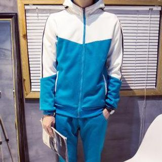 Danjieshi Set: Two-Tone Hooded Zip Jacket + Sweatpants