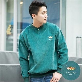 TOMONARI Buttoned Neck Corduroy Sweatshirt