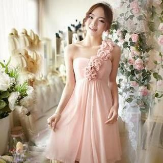 Luxury Style One-Shoulder Rosette Party Dress