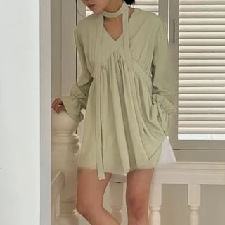 Bell Sleeve V-Neck Plain Blouse