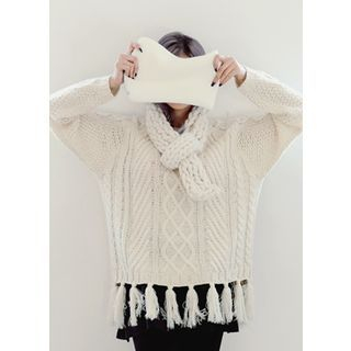 COII Tassel-Hem Cable-Knit Sweater