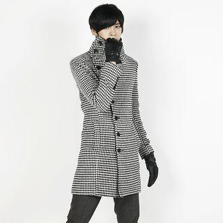 Rememberclick Wool Blend Check-Pattern Long Coat