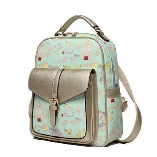 Princess Carousel Print Faux Leather Backpack