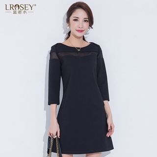 LROSEY 3/4-Sleeve Paneled A-Line Dress