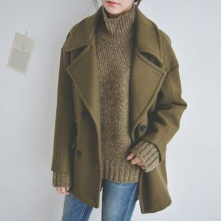 JUSTONE Wide-Lapel Wool Blend Pea Coat