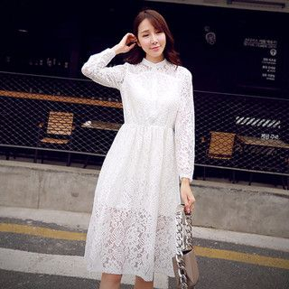 YOZI Long-Sleeve Lace Midi Dress