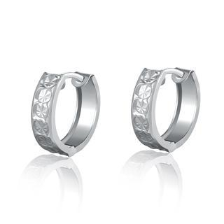 MaBelle 14K/585 White Gold Circle Pattern Huggie Hoop Earrings