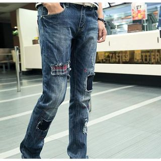 Danjieshi Distressed Patchwork Straight-Leg Jeans
