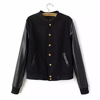 Chicsense Faux-Leather-Sleeve Jacket