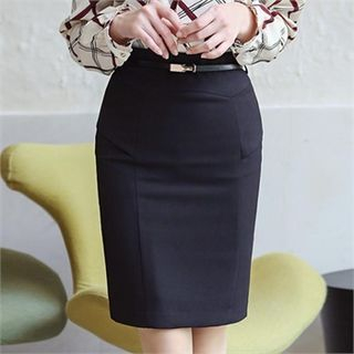 ode' Pintuck Pencil Skirt with Belt