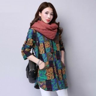 Splashmix Long-Sleeve Paneled Printed Long Blouse