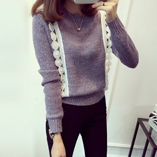 Little V Lace Panel Long-Sleeve Knit Top