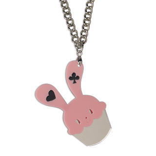 Sweet & Co. Sweet Pink Bunny Cupcake of Heart Silver Necklace
