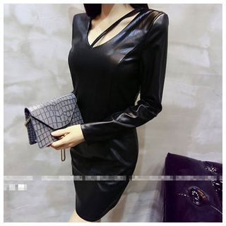 Oaksa Long-Sleeve Cutout Faux Leather Dress