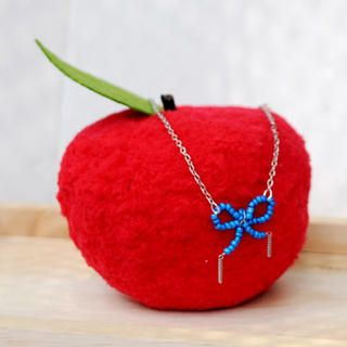 MyLittleThing Silver Bead Ribbon Short Necklace(blue)
