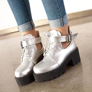 Mancienne Belted Cutout Chunky-Heel Ankle Boots