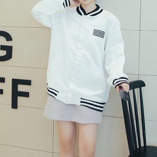 Eva Fashion Striped Trim Baseball Jacket