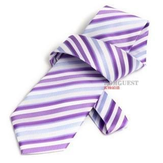 Romguest Striped Neck Tie White, Lavender - One Size