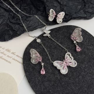 Butterfly Rhinestone Pendant Alloy Necklace / Drop Earring / Open Ring