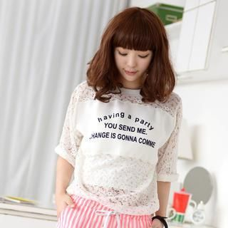 59 Seconds 3/4-Sleeve Lettering Lace Top