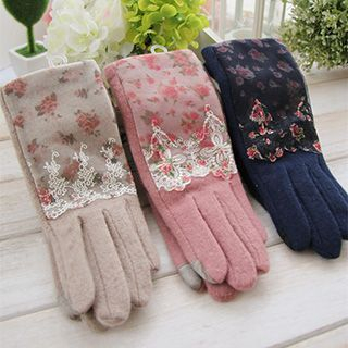 Rose Shop Floral Print Lace Gloves