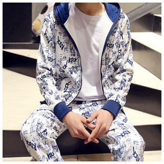 Danjieshi Set: Hooded Lettering Jacket + Swaetpants