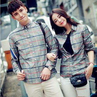 Evolu Couple Matching Plaid Long-Sleeve Shirt