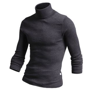 WIZIKOREA Turtle-Neck Colored Ribbed Knit Top