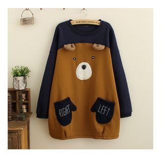 Kirito Bear Colour Block Fleece-lined Pullover