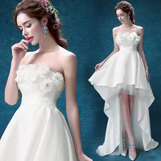 Angel Bridal Strapless Jeweled Dip-Back Evening Dress