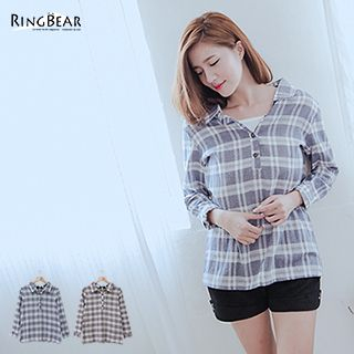 RingBear Tie-Back Plaid Linen Shirt
