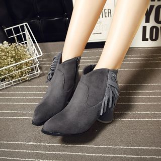 Fashion Street Fringed Block Heel Ankle Boots