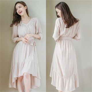 Attrangs Linen Blend V-Neck Maxi Dress