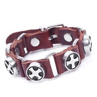 KINNO Cross Stud Genuine Leather Bracelet