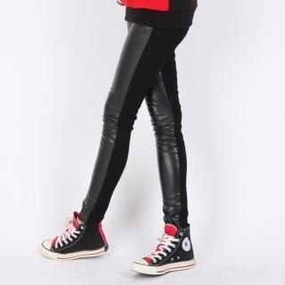 Faux-Leather Panel Front Skinny Pants