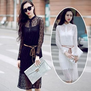 Sherbo Set: Long-Sleeve Lace Dress + Long Camisole Top