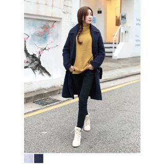 J-ANN Notched-Lapel Double-Breasted Wool Blend Coat