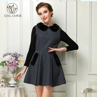 XINLAN Long-Sleeve Wool Blend Paneled Dress