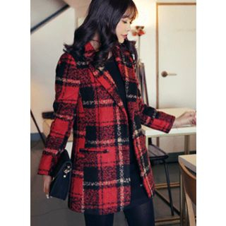 HOTPING Single-Breasted Checked Coat With Belt