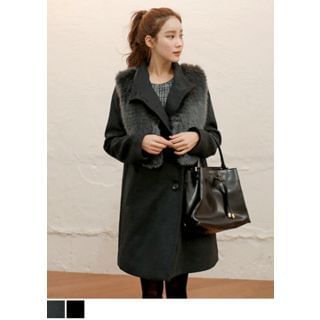 J-ANN Set: Faux-Fur Vest + Wool Blend Coat