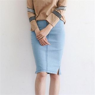 MAGJAY Zip-Back Stitch-Detail Denim Skirt