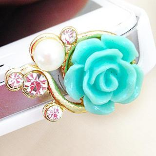 Fit-to-Kill Beautiful Flowers iPhone Earphone Plug Blue - One Size