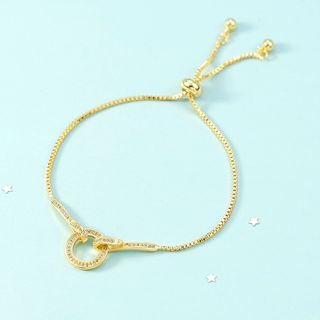 Rhinestone | Bracelet | Hoop | Gold | Size | One
