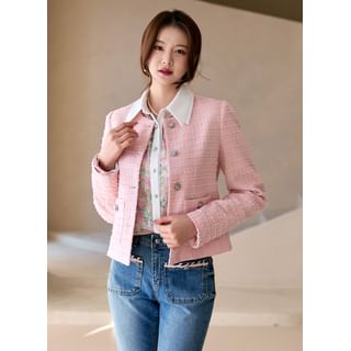 Button Tweed Crop Jacket