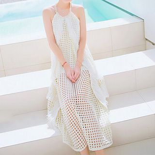 Jolia Faux Pearl Fringed Sleeveless Midi Dress