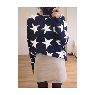 maybe-baby Round-Neck Star Print Knit Top