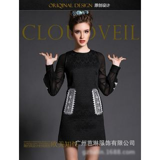 Ovette Organza Long-Sleeve Embroidered Jacquard Dress