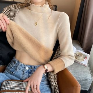 Mock Neck Plain Fleece-Lined Sweater